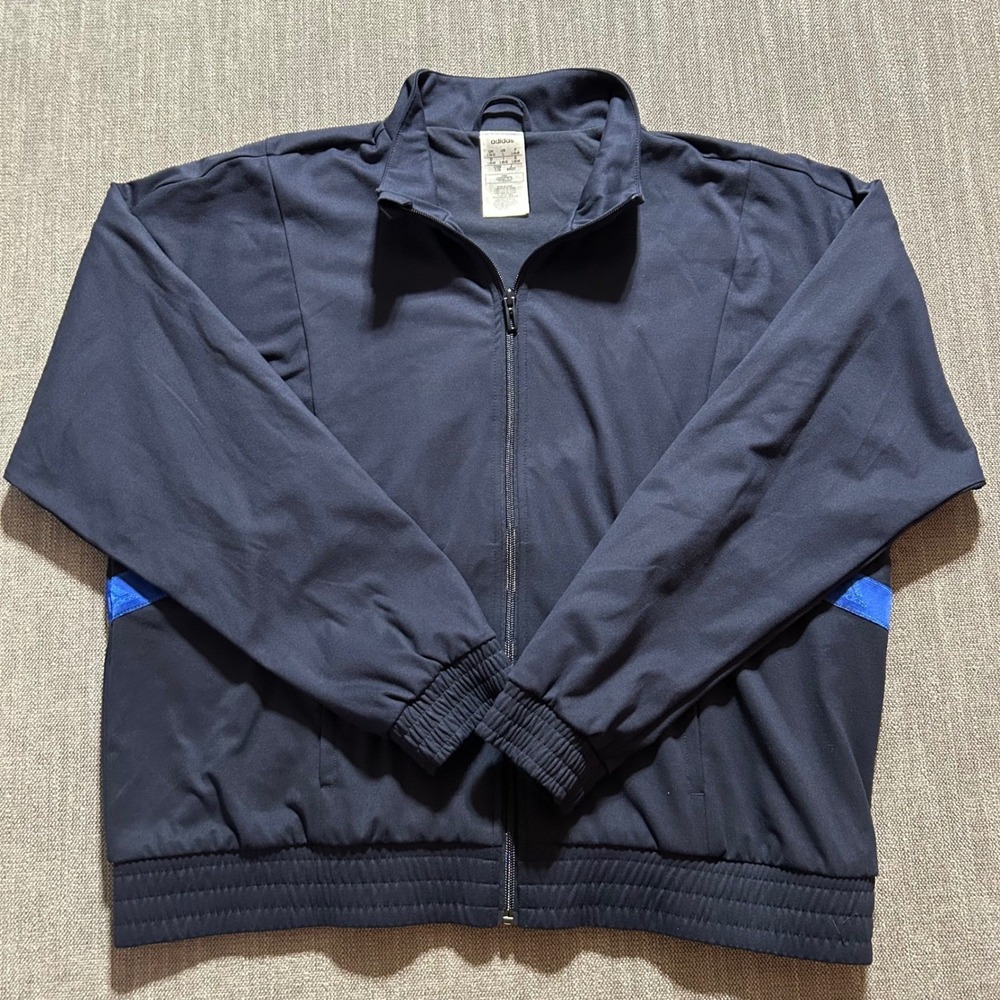 Adidas Track Jacket Mens Large Navy Blue Full Zip Gold Logo Taping Sportswear - Picture 4 of 7